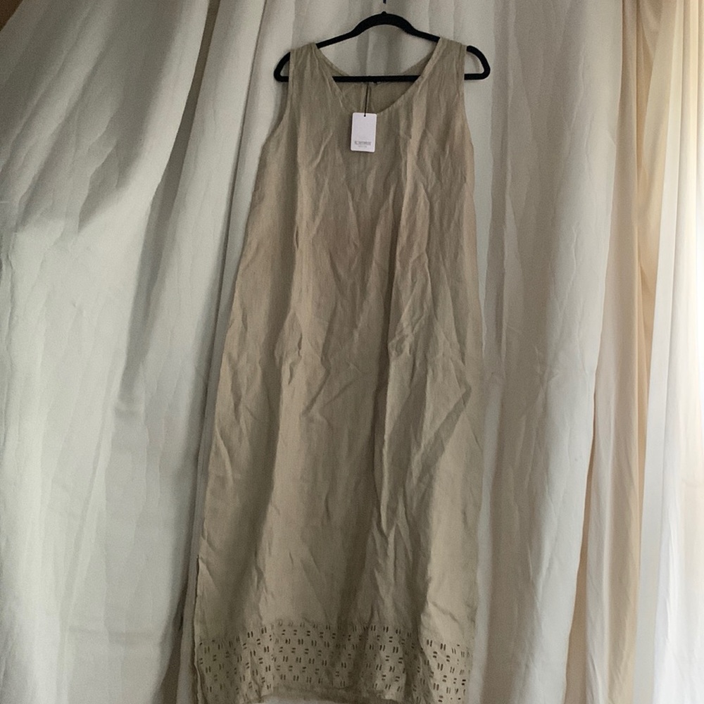 Rosemarine Made In Italy Sand Linen Midi Dress M